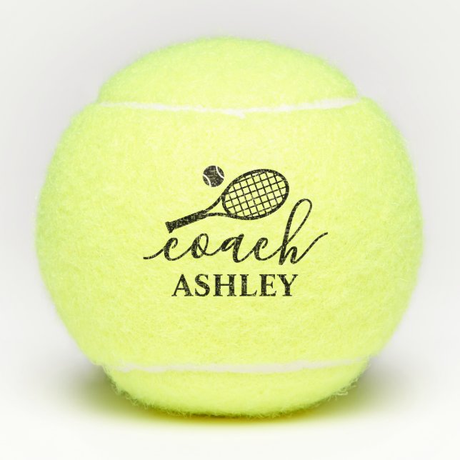 Personalised Coach Name Script Font Tennis Balls (Front)