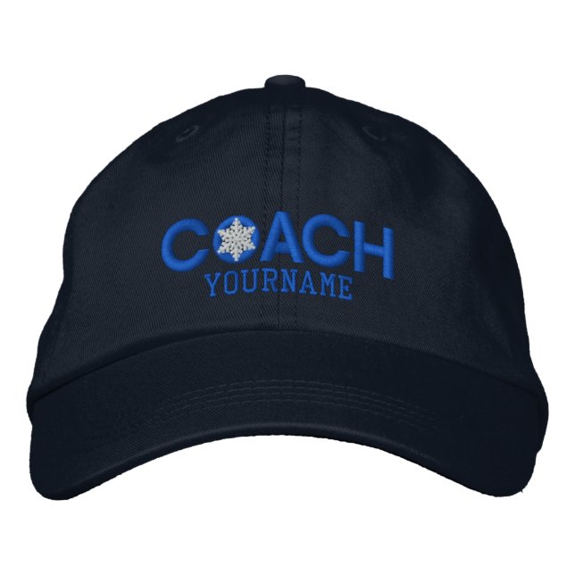 Personalised Coach Snowflake in Blue Embroidered Hat (Front)