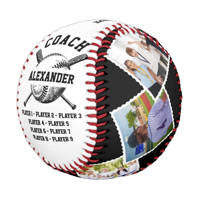 Personalised Coach With 6 photo & Player's Names Baseball (Angled)