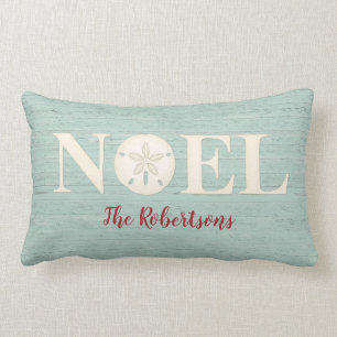 Personalised Coastal Christmas Beach Noel Lumbar Cushion