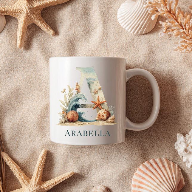 Personalised Coastal Monogram A Initial Beach Coffee Mug (Personalized Coastal Monogram A Initial Beach Coffee Mug)