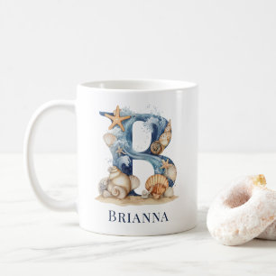 Personalised Coastal Monogram B Initial Beach Coffee Mug
