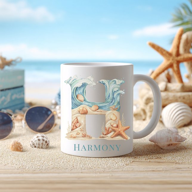Personalised Coastal Monogram H Initial Beach Coffee Mug (Personalized Coastal Monogram H Initial Beach Coffee Mug)