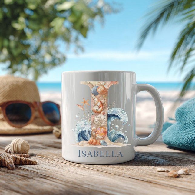 Personalised Coastal Monogram I Initial Beach Coffee Mug (Personalized Coastal Monogram I Initial Beach Coffee Mug)