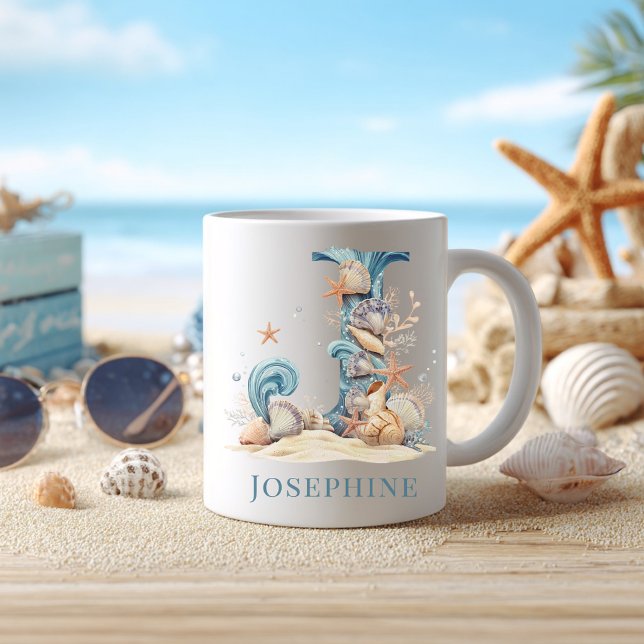 Personalised Coastal Monogram J Initial Beach Coffee Mug (Personalized Coastal Monogram J Initial Beach Coffee Mug)