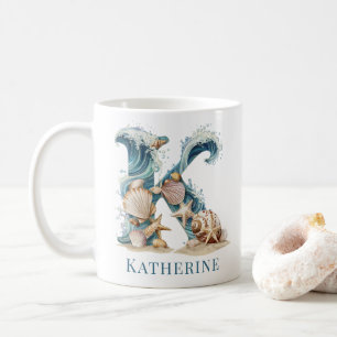 Personalised Coastal Monogram K Initial Beach Coffee Mug
