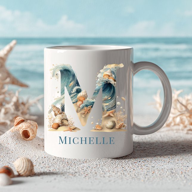 Personalised Coastal Monogram M Initial Beach Coffee Mug (Personalized Coastal Monogram M Initial Beach Coffee Mug)