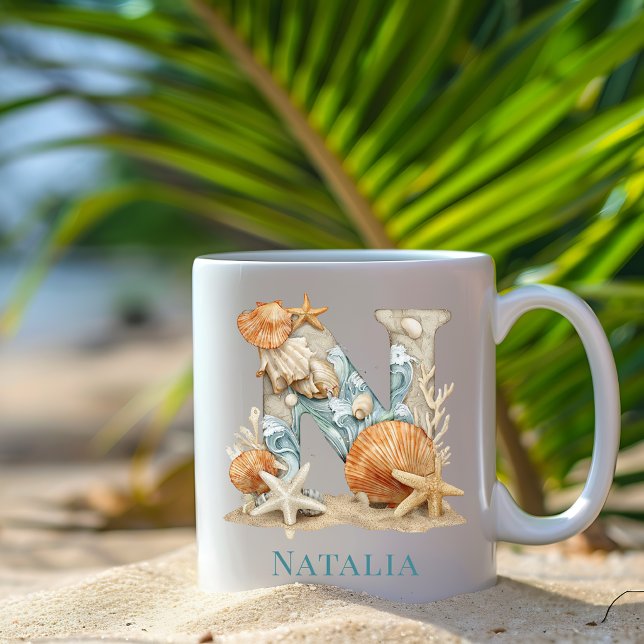 Personalised Coastal Monogram N Initial Beach Coffee Mug (Personalized Coastal Monogram N Initial Beach Coffee Mug)