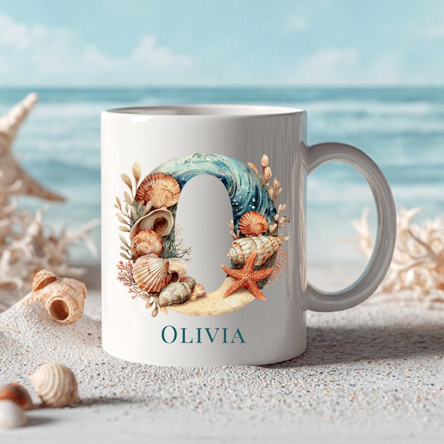 Personalised Coastal Monogram O Initial Beach Coffee Mug (Personalized Coastal Monogram O Initial Beach Coffee Mug)
