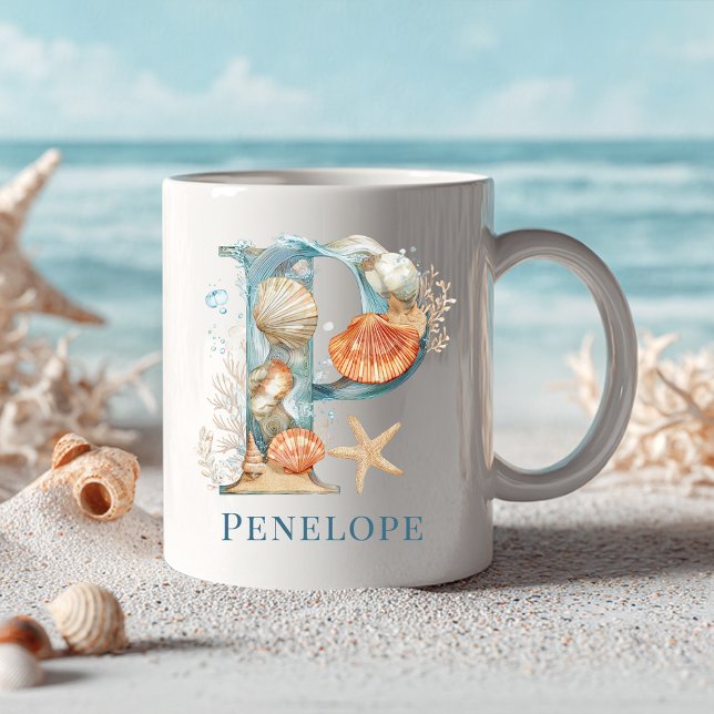Personalised Coastal Monogram P Initial Beach Coffee Mug (Personalized Coastal Monogram P Initial Beach Coffee Mug)