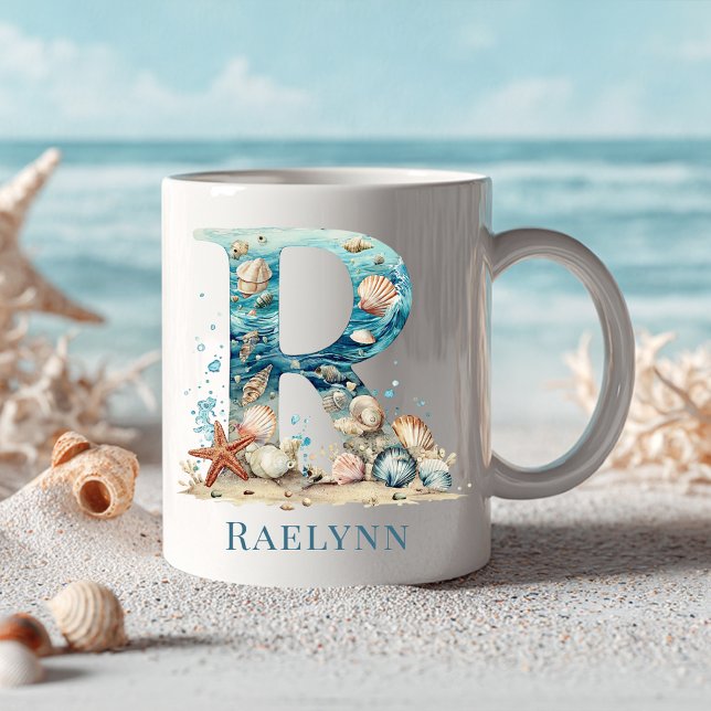 Personalised Coastal Monogram R Initial Beach Coffee Mug (Personalized Coastal Monogram R Initial Beach Coffee Mug)