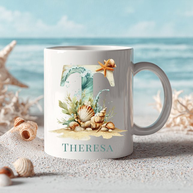 Personalised Coastal Monogram T Initial Beach Coffee Mug (Personalized Coastal Monogram T Initial Beach Coffee Mug
)