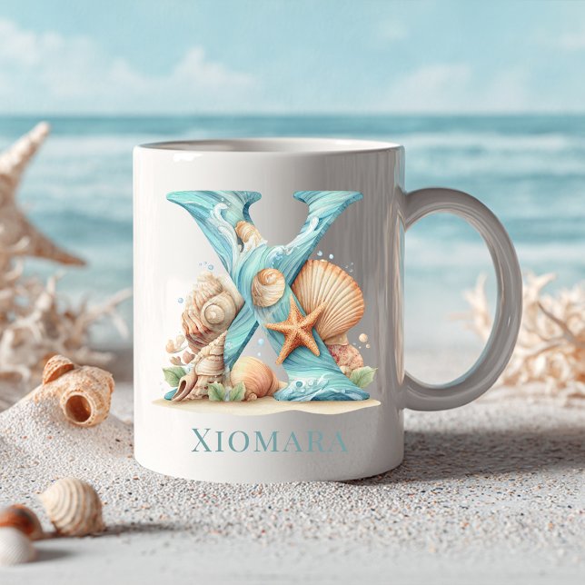 Personalised Coastal Monogram X Initial Beach Coffee Mug (Personalized Coastal Monogram X Initial Beach Coffee Mug)