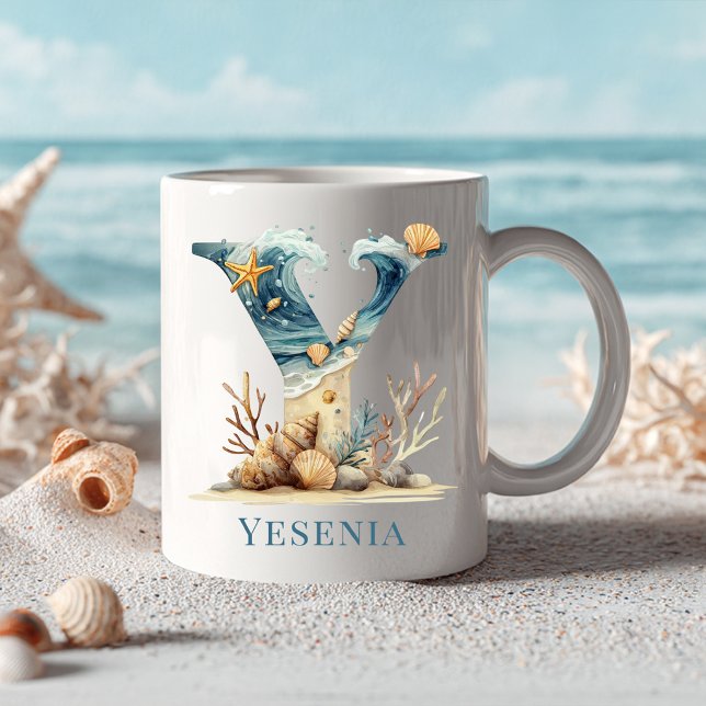 Personalised Coastal Monogram Y Initial Beach Coffee Mug (Personalized Coastal Monogram Y Initial Beach Coffee Mug)