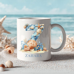 Personalised Coastal Monogram Z Initial Beach Coffee Mug