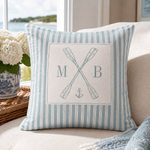 Personalised Coastal Oars Monogram Ticking Stripe Cushion