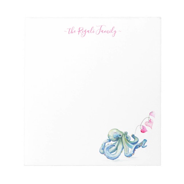Personalised Coastal Stationery Watercolor Octopus Notepad (Front)