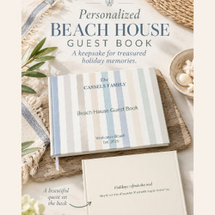 Personalised Coastal Stripe Beach House Guest Book