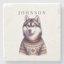 Personalised Coaster, Festive Siberian Husky
