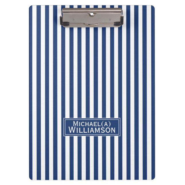 Personalised Cobalt Blue & White Striped Elegant Clipboard (Front)