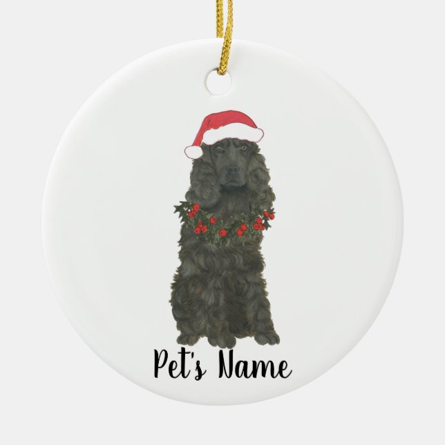 Personalised Cocker Spaniel (Black) Ceramic Ornament (Front)
