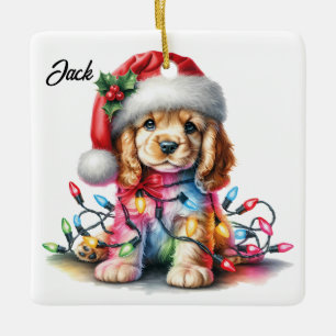 Personalised Cocker Spaniel Santa Christmas Ceramic Ornament