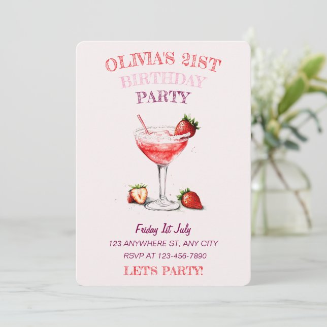 Personalised Cocktail Birthday Invitation (Standing Front)