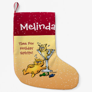Personalised Cocktails and Kittens Holiday Spirits Small Christmas Stocking