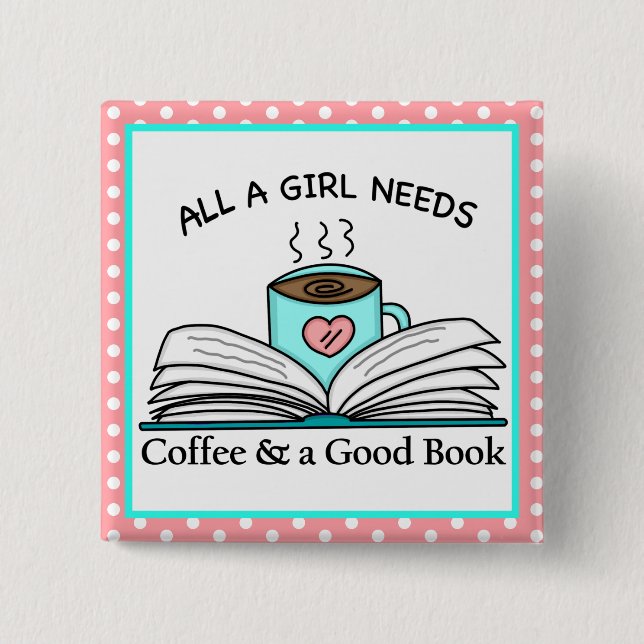 Personalised Coffee and a Good Book  15 Cm Square Badge (Front)