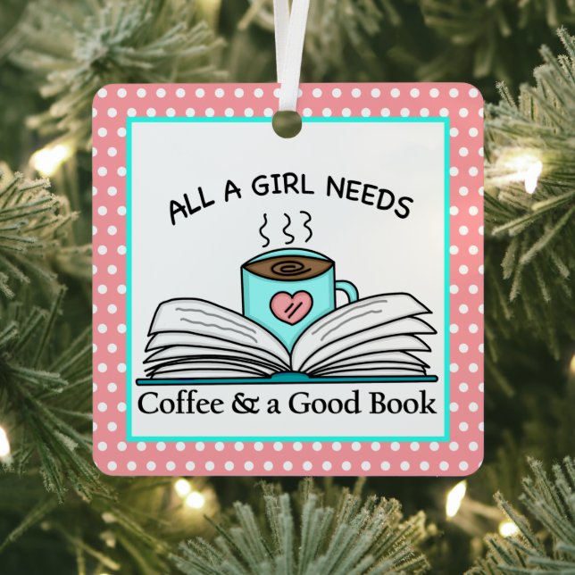 Personalised Coffee and a Good Book  Metal Tree Decoration (Insitu)