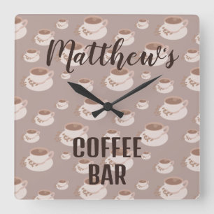 Personalised Coffee Bar Station Square Wall Clock