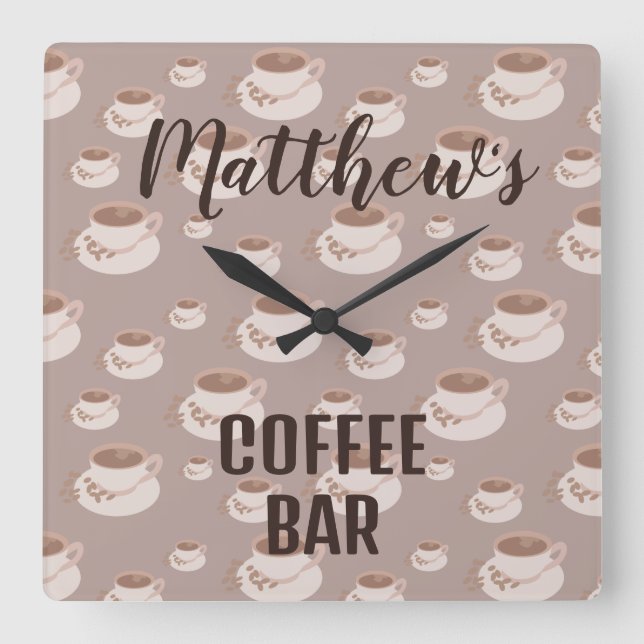 Personalised Coffee Bar Station Square Wall Clock (Front)