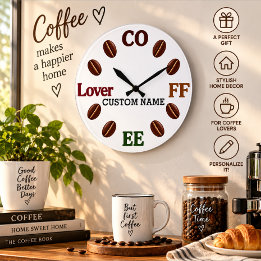 Personalised Coffee Bean Wall Clock Gift