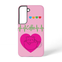 Personalised Coffee Cat in Cup Samsung Case – Pink