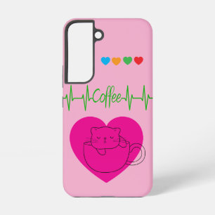 Personalised Coffee Cat in Cup Samsung Case – Pink