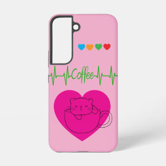 Personalised Coffee Cat in Cup Samsung Case – Pink