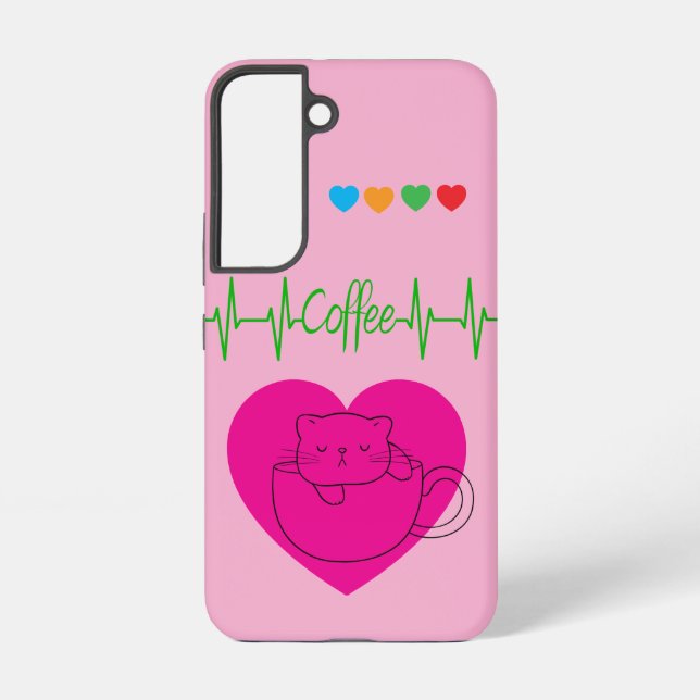 Personalised Coffee Cat in Cup Samsung Case – Pink (Back)