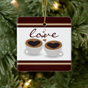 Personalised Coffee Cups Couple in Love Christmas Ceramic Ornament