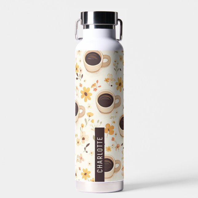 Personalised Coffee & Floral Water Bottle (Front)