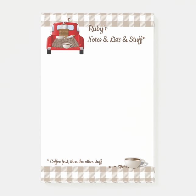 Personalised Coffee Little Red Truck Post-it Notes (Front)