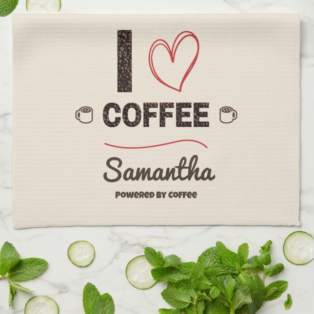Personalised Coffee Lover Kitchen Decor Tea Towel (Folded)