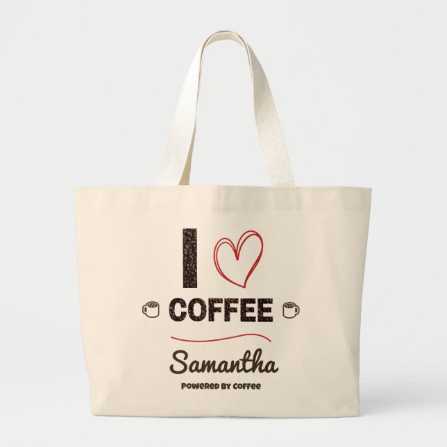 Personalised Coffee Lover Name Design Large Tote Bag (Front)