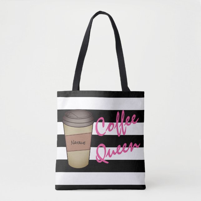 Personalised Coffee Queen Striped Tote Bag (Front)