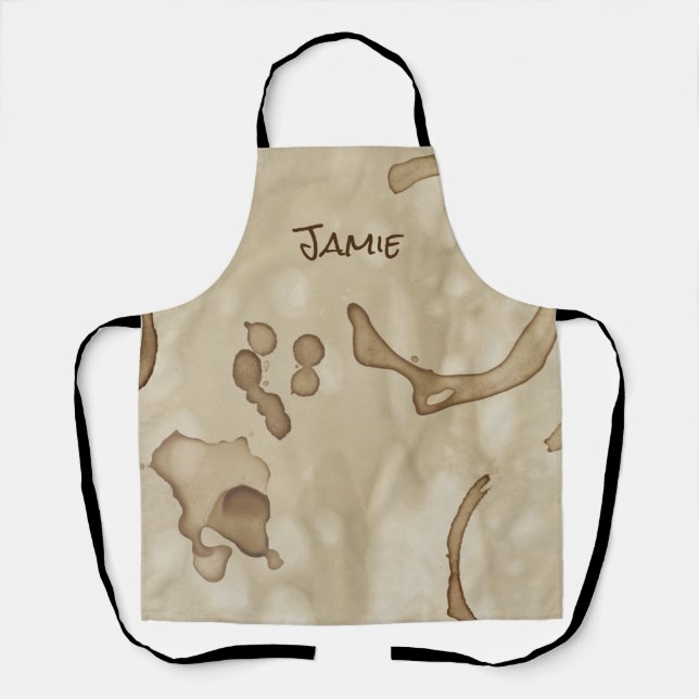 Personalised Coffee Rings, Stains, Barista, Brown Apron (Front)