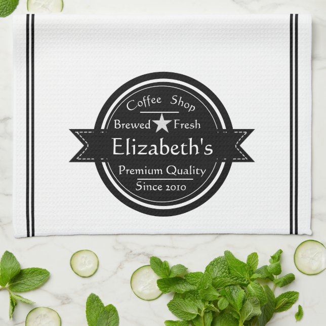 Personalised coffee shop logo  tea towel (Folded)