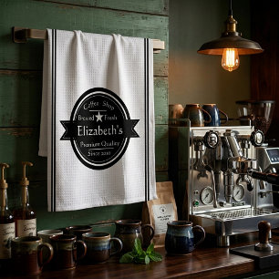 Personalised coffee shop logo  tea towel