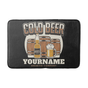 Personalised Cold Beer Oak Barrel Brewery Brewing Bath Mat