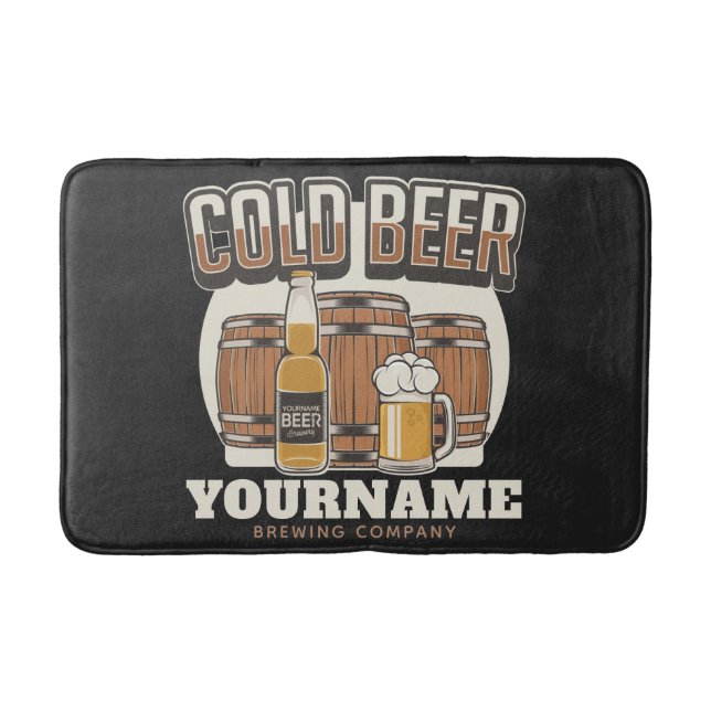 Personalised Cold Beer Oak Barrel Brewery Brewing  Bath Mat (Front)