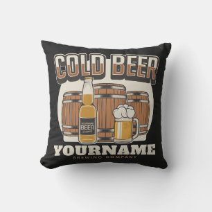 Personalised Cold Beer Oak Barrel Brewery Brewing Cushion