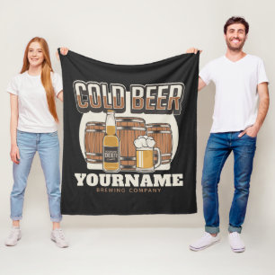 Personalised Cold Beer Oak Barrel Brewery Brewing Fleece Blanket